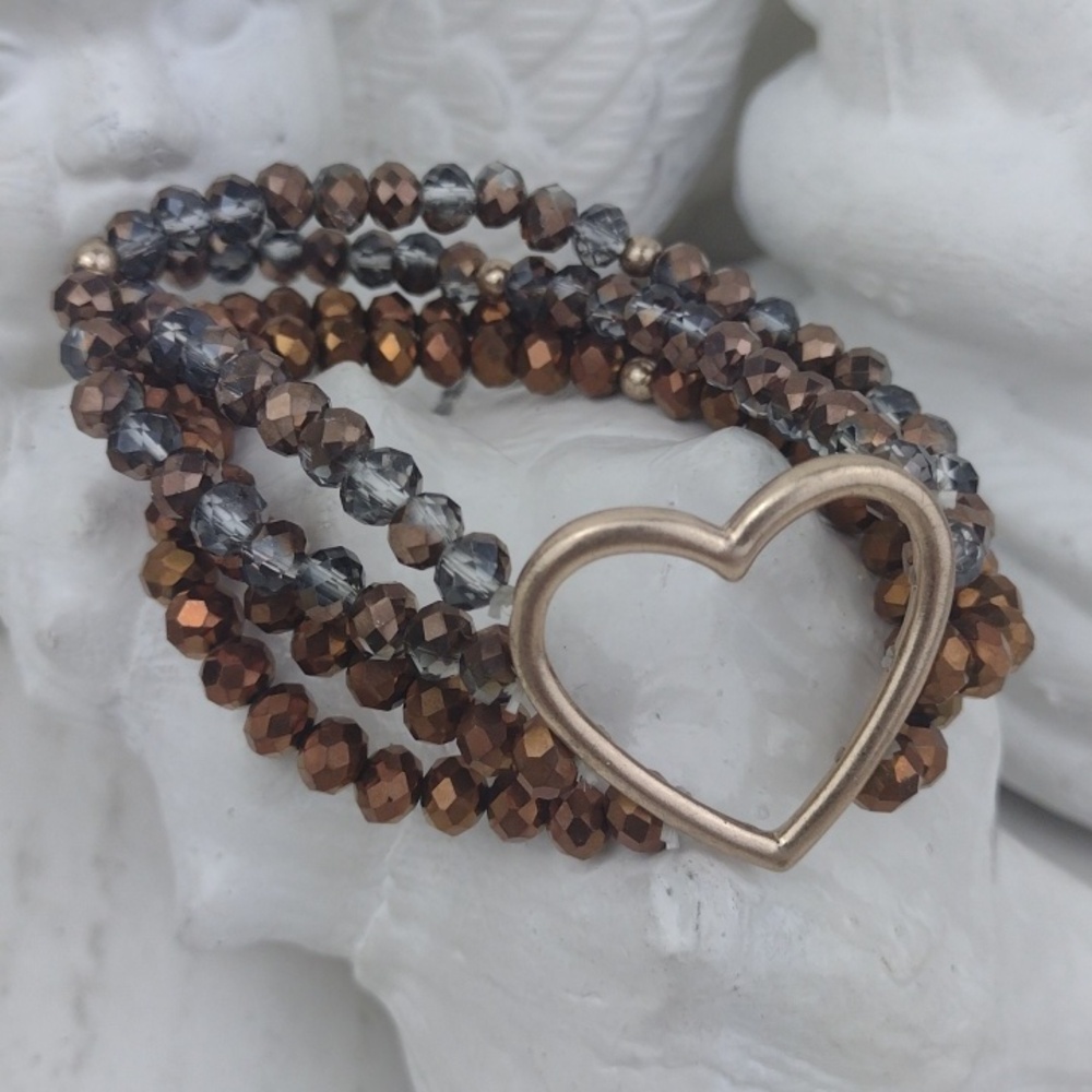 Rose Gold Heart Faceted Bead Stretch Bracelet See Video For Best Sparkle